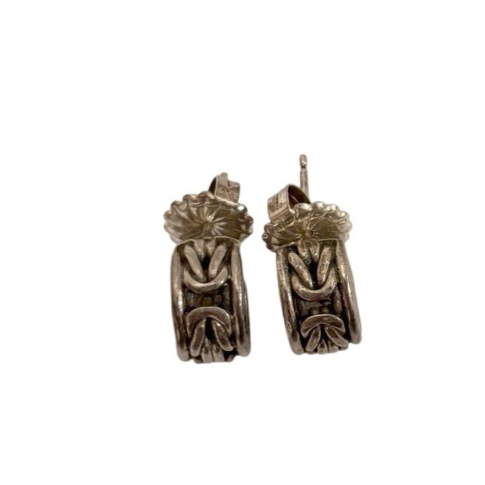 Sterling Silver Celtic Knot Hoop Earrings Gothic Braided Huggies Oxidized